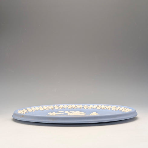 英国ヴィンテージ ウェッジウッド ジャスパーウェア製 オーバルディッシュ ペールブルー